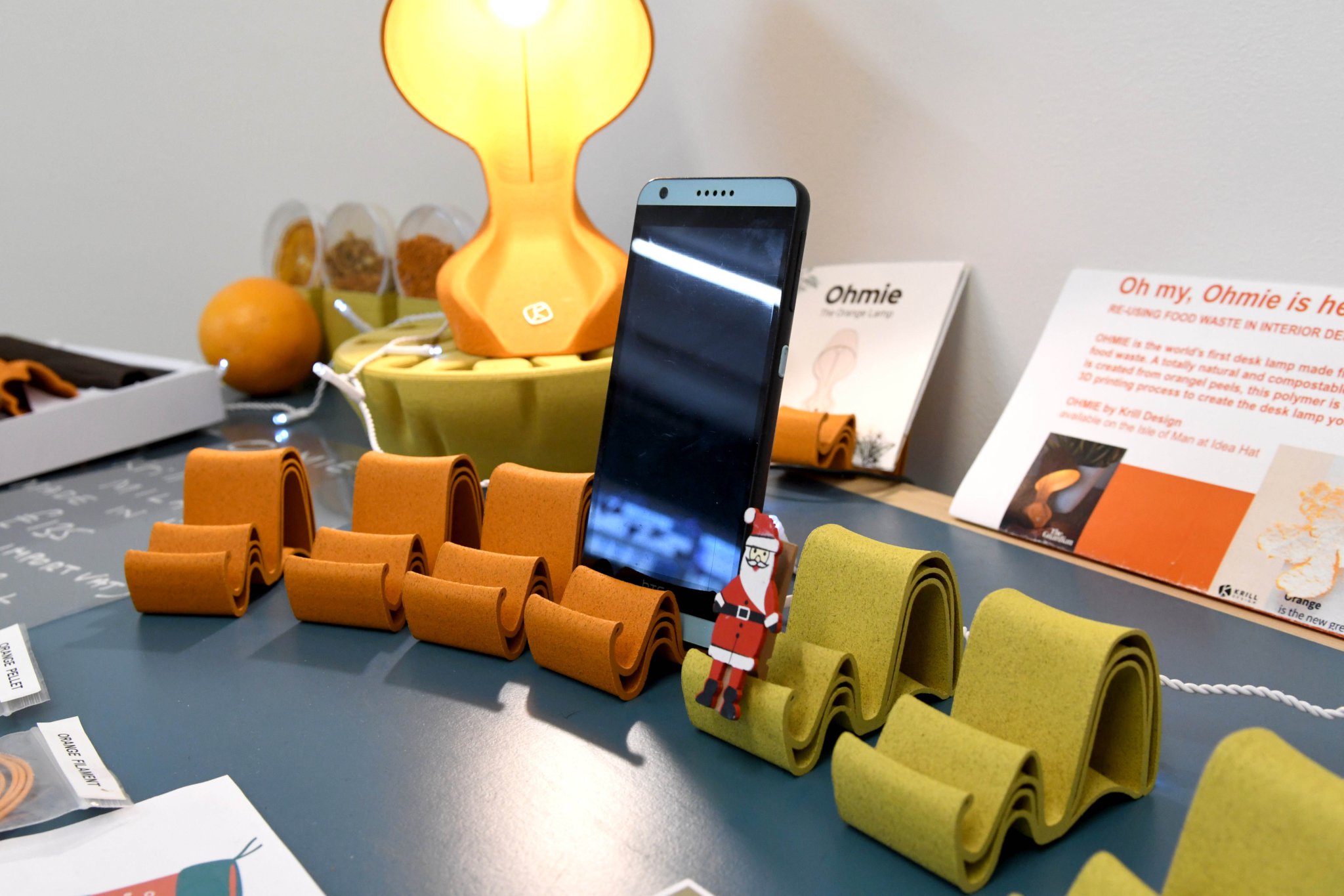 ‘Idea Hat’ in Ramsey - pictured are products including a desk lamp and mobile phone holders made from recycled orange peel
