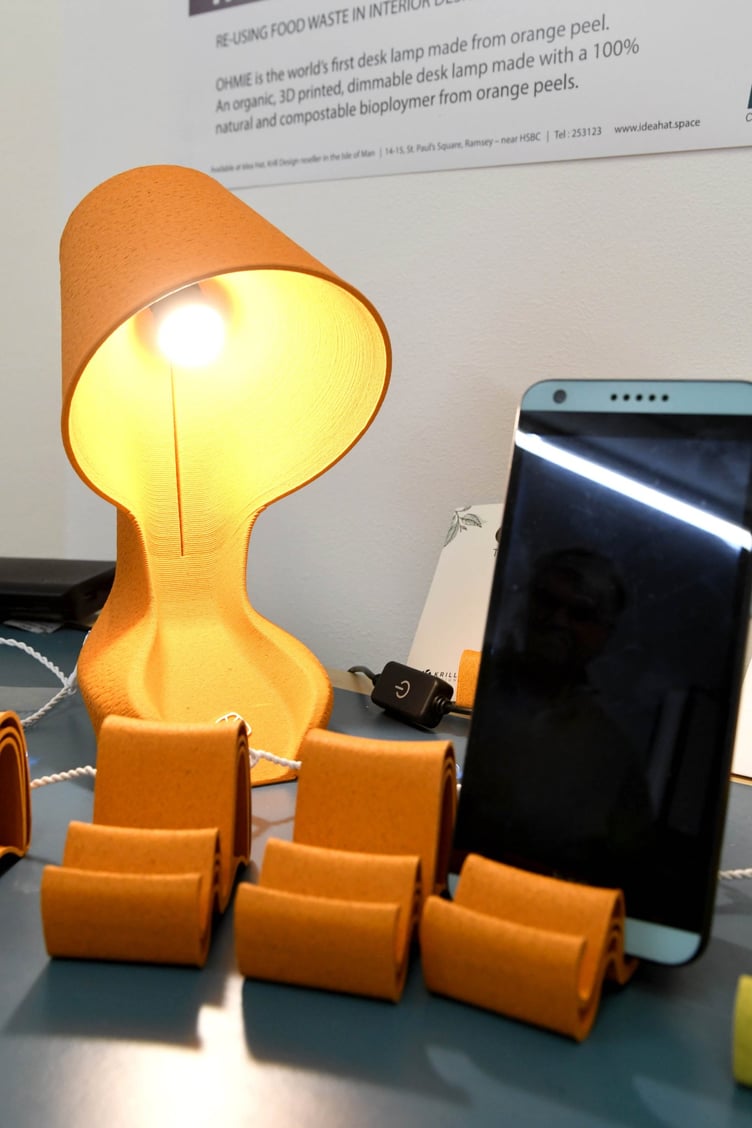 ‘Idea Hat’ in Ramsey - pictured are products including a desk lamp and mobile phone holders made from recycled orange peel