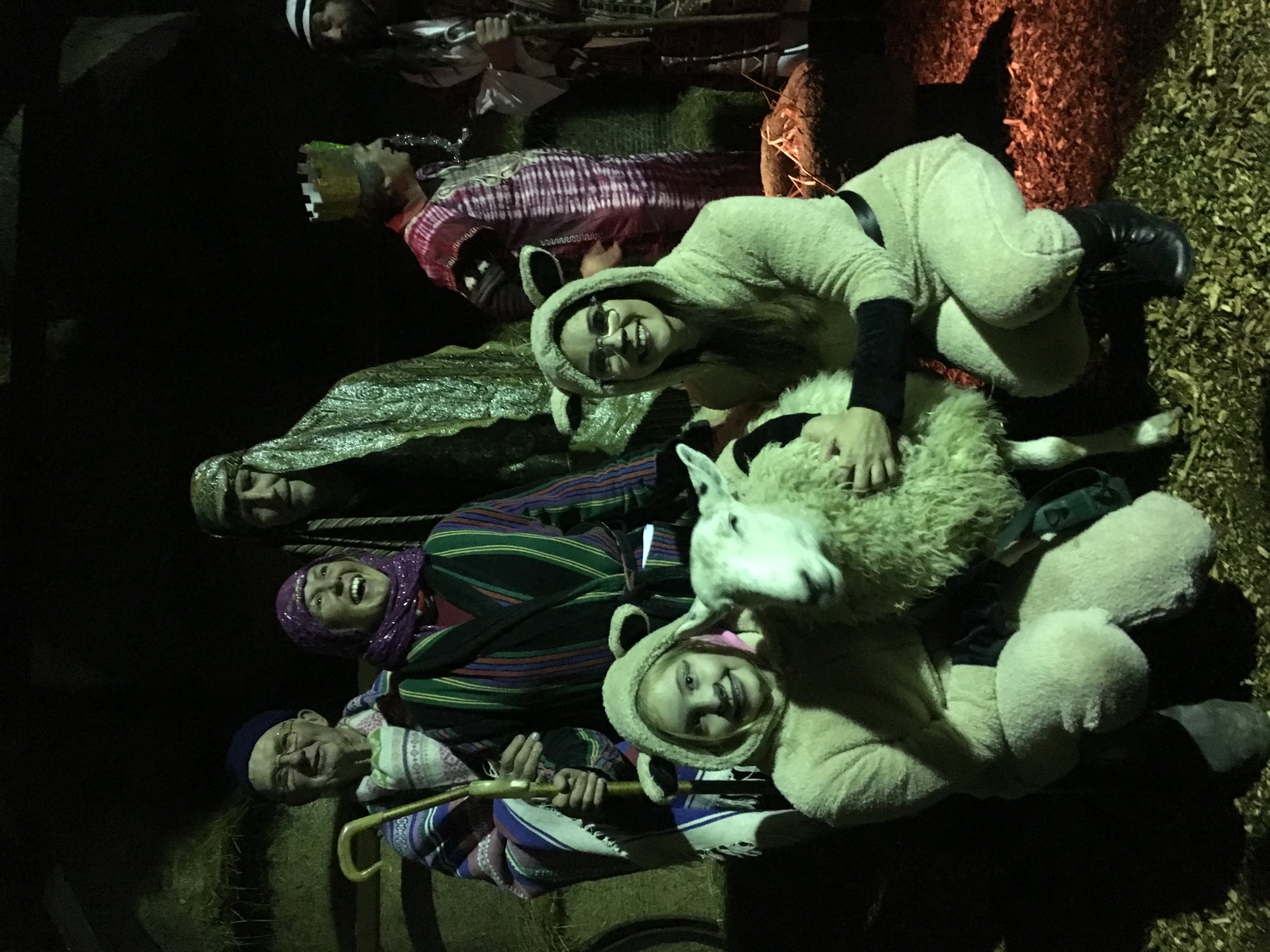 Moorhouse Farm’s Ballabethlehem nativity performance last year, clockwise from top left Keith Kerruish, Anna Kerruish and Graham Crowe with Sally-Ann Maiden and Breehsey Jenkins dressed as sheep and almost indistinguishable from the real sheep, whose name is ‘Sheepy’