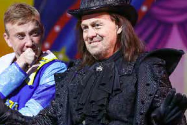 Richard Cadell, left, and Jason Donovan in Goldilocks and the Three Bears, Mayflower Theatre, Southampton, December 2022.