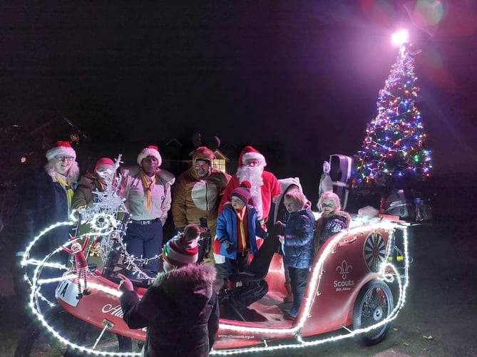 Santa Claus meets the 2nd Bentley Squirrels on his eco sleigh at Pax Hill, December 17th 2022.