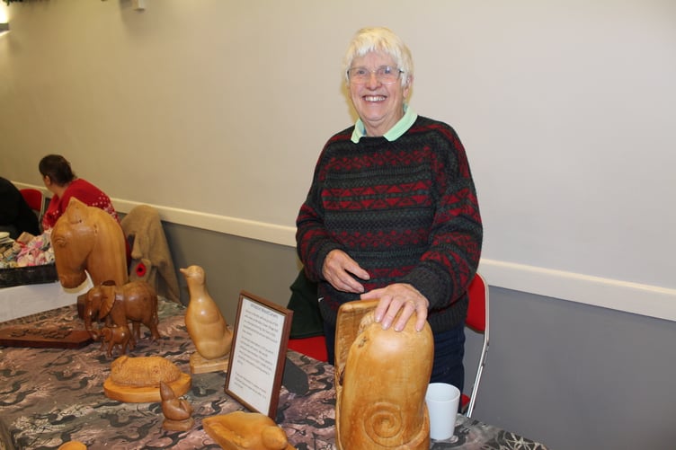 Jenny Denison Smith of Sampford Courtenay, secretary of Whiddon Wood Carvers who meet on Monday mornings at Whiddon Down Village Hall. SR 6486