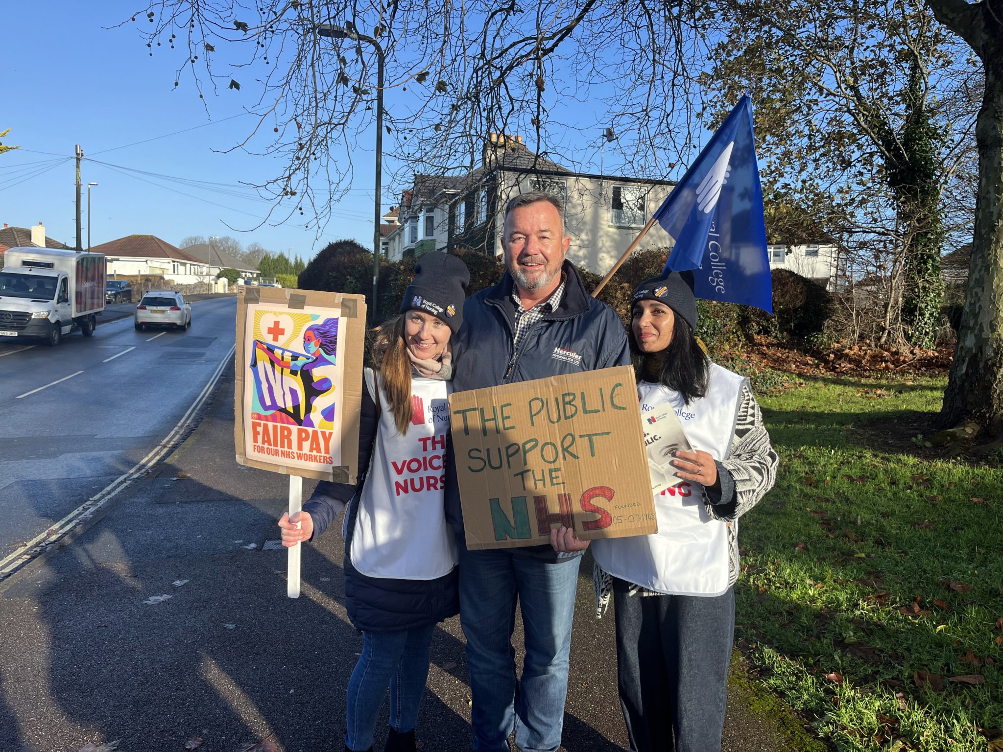 Passing drivers honked their horns in support of striking nurses, pictured outside Torbay Hospital by Mid-Devon Advertiser
reporter Julian Barnes.