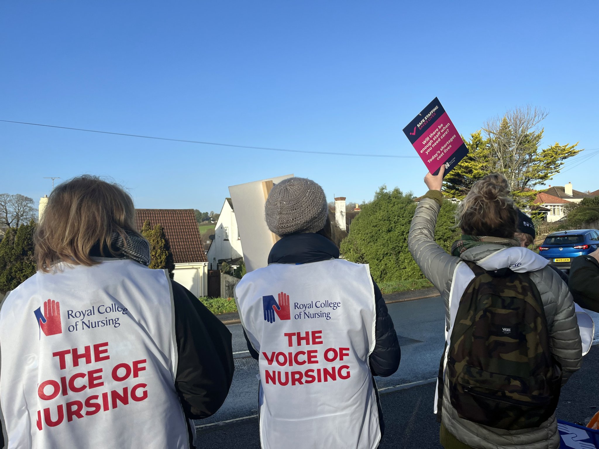 Passing drivers honked their horns in support of striking nurses, pictured outside Torbay Hospital by Mid-Devon Advertiser
reporter Julian Barnes.