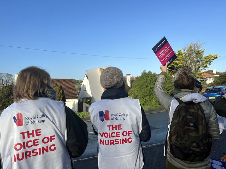 Passing drivers honked their horns in support of striking nurses, pictured outside Torbay Hospital by Mid-Devon Advertiser
reporter Julian Barnes.