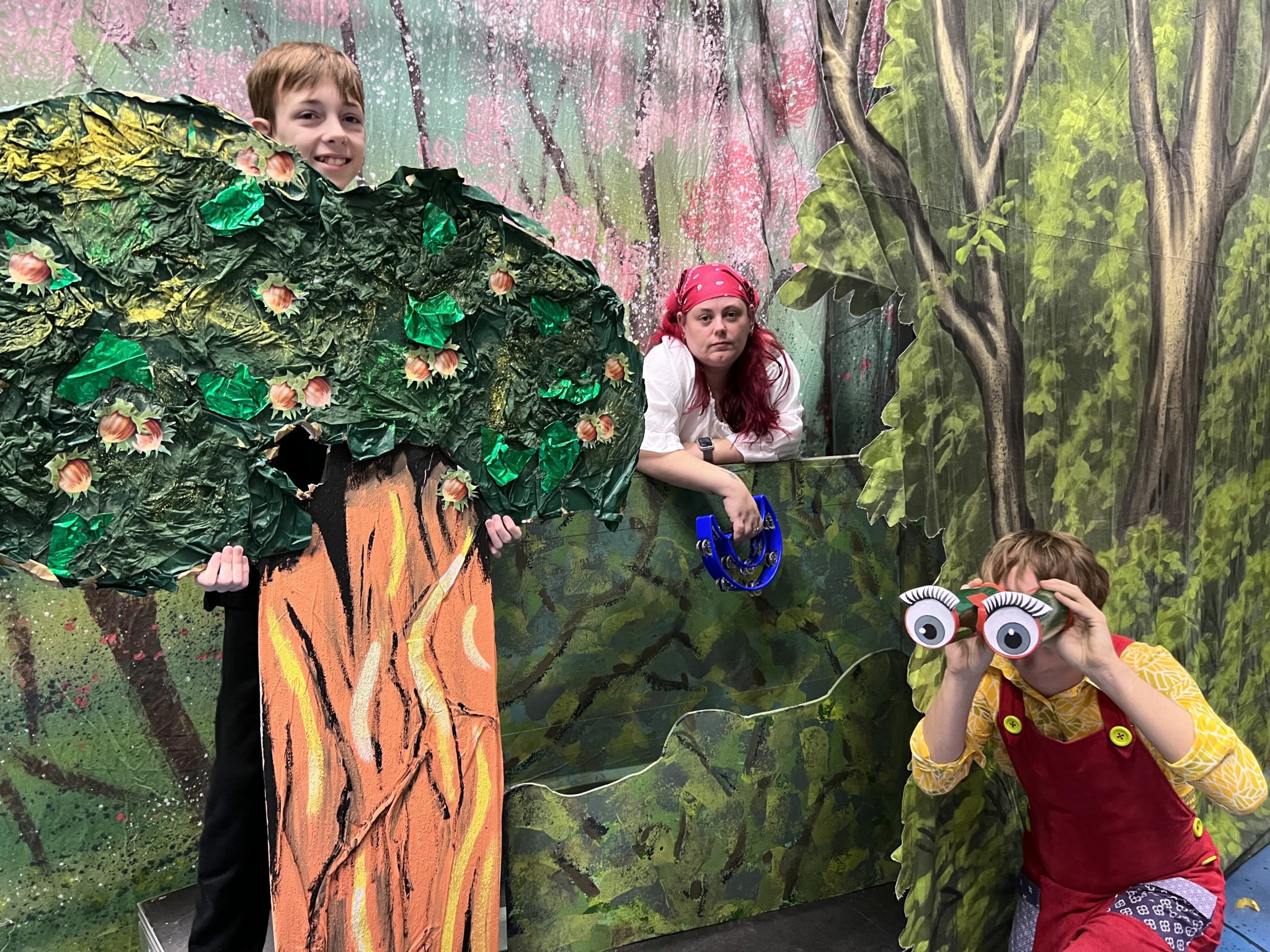 In the Trees, from left, Harry Smith, Angela Mayo-Carol – Freda and
Louie Robb.
Sleeping Beauty will be performed live by the the Teignmouth Players at the Pavilions Teignmouth from December 28 until January 1.
Pictures supplied by Roger Smith