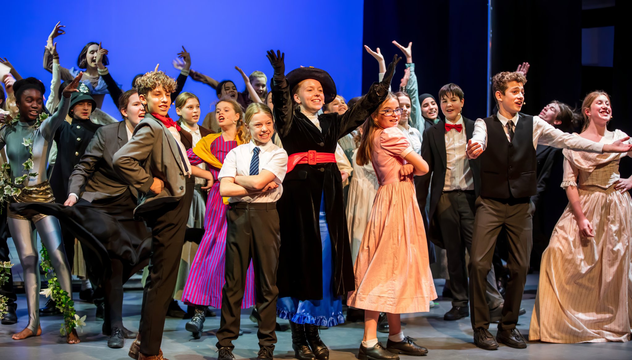 The cast of Mary Poppins at Gordon's School.