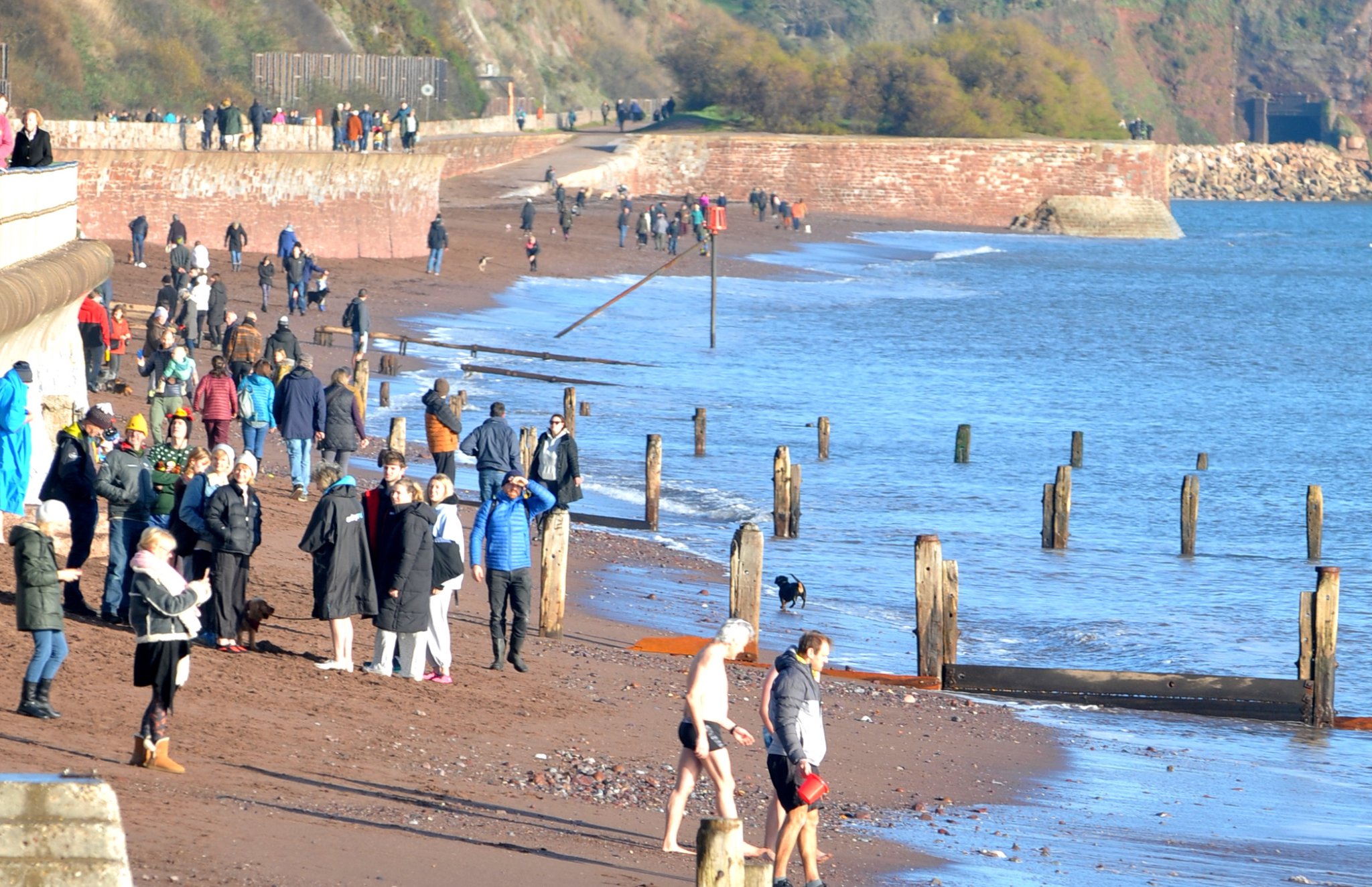 Photo: Steve Pope MDA261222B_SP003
Boxing Day, Teignmouth.
Sadly no Boxing Day Dip took place this year but many people turned up to make the most of the winter sunshine, and of course those hardy swimmers who brave the waters on a daily basis throughout the year took to the water as any other day