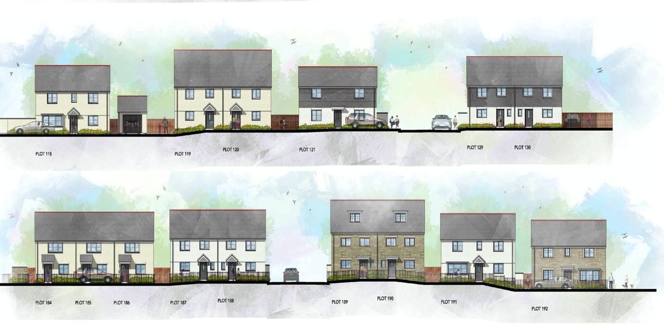 ABOVE: The proposed design for some of the 195 houses; Right, the site. Cornwall Council/Bovis Homes