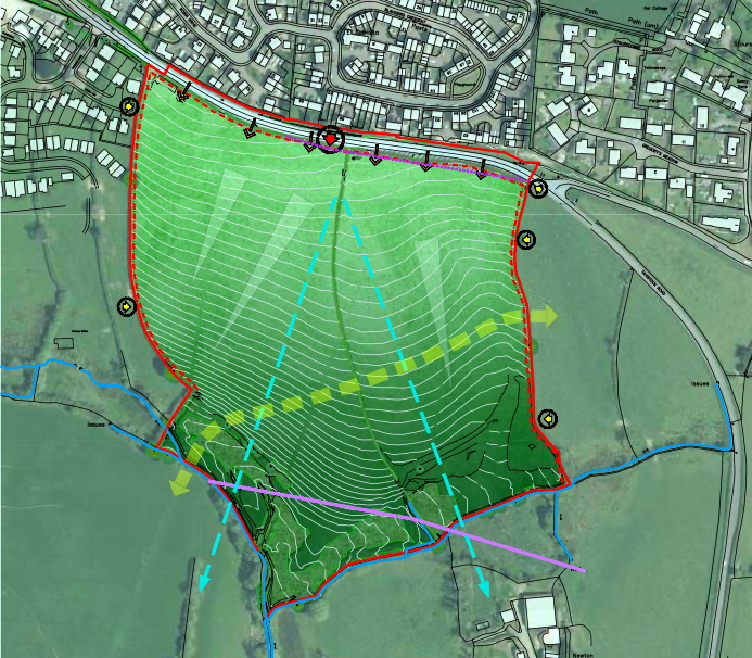 ABOVE: The proposed design for some of the 195 houses; Right, the site. Cornwall Council/Bovis Homes