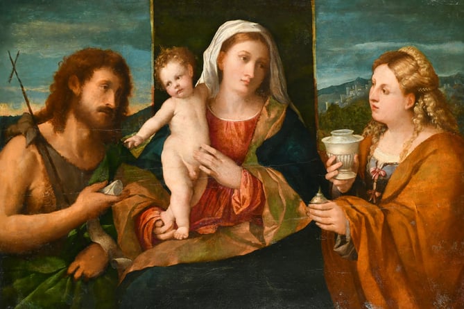 The Madonna and Child with St John The Baptist and Mary Magdalen, by Palma Vecchio (c1480-1528), is an oil on panel measuring 64.8 x 104.8cm, and is estimated to fetch between £20,000 and £30,000 at Parker’s January auction