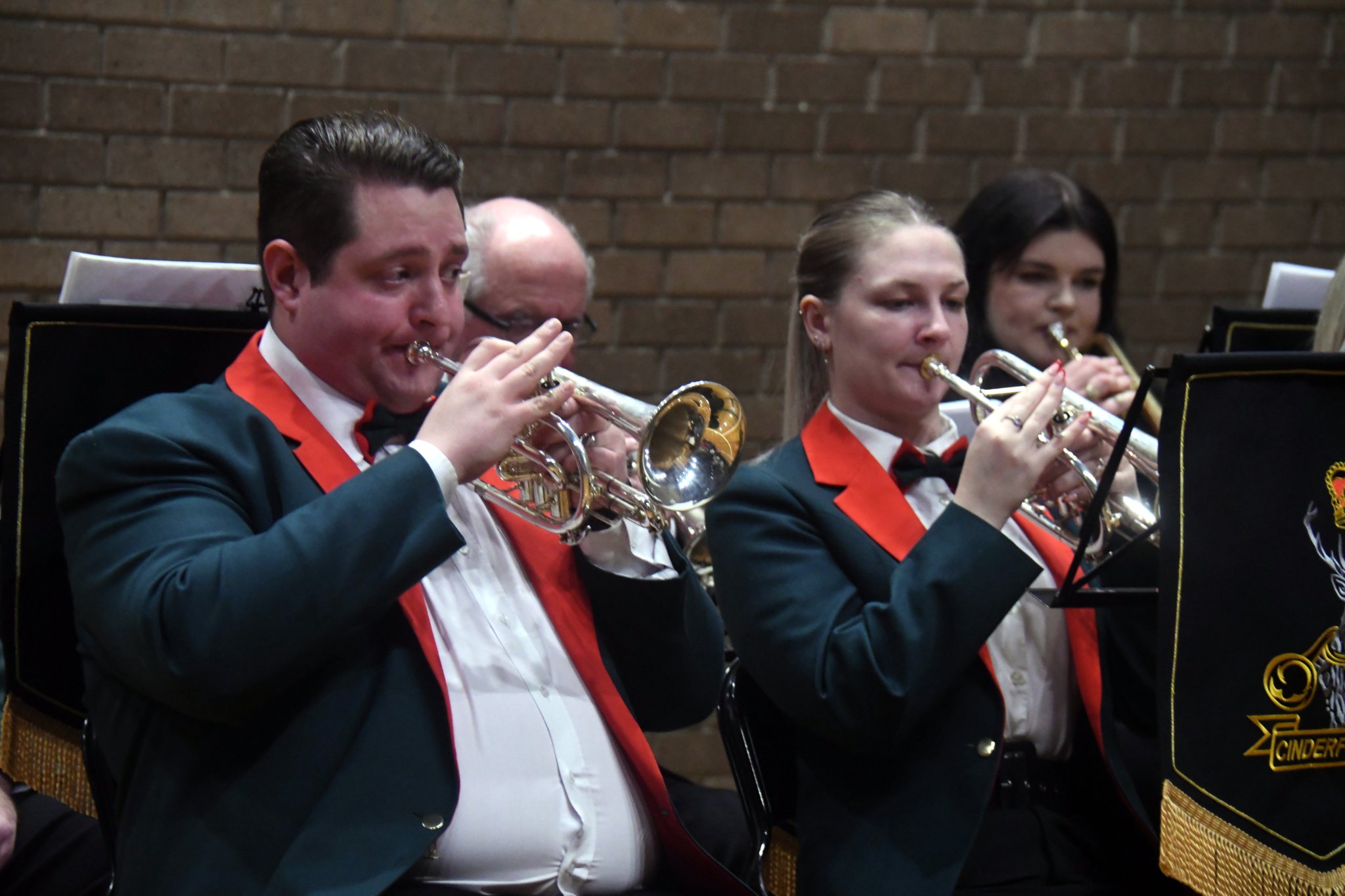Cornet players Matt Kibble and Rebecca Jessop.