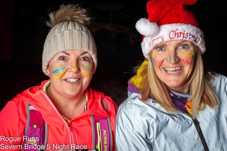 Runners were in festive mood as they headed across the old Severn Bridge. Photos: Tosh Simpkin.