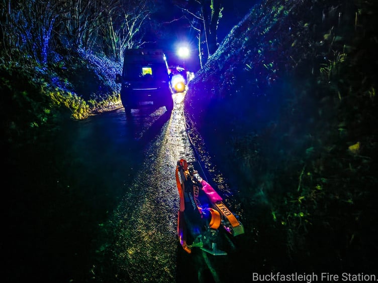 Firefighters at the scene of the crash at Ermington. Picture: Buckfastleigh Fire Station