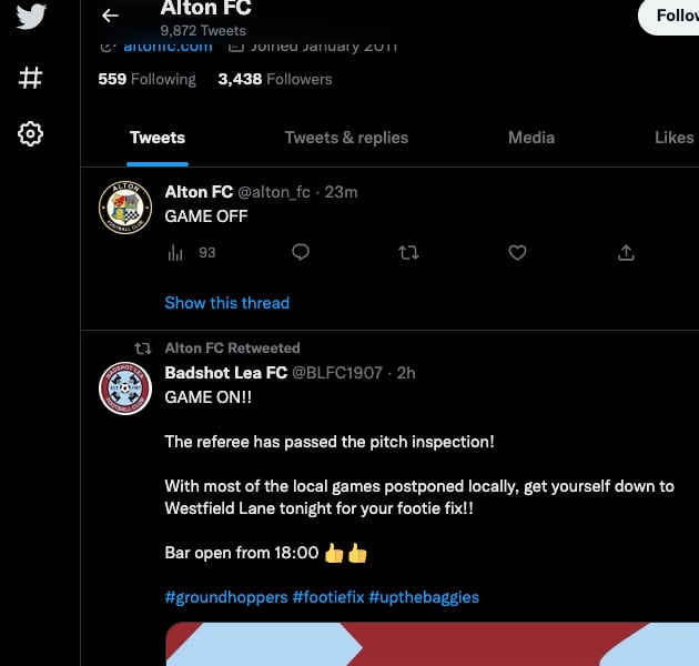 The clubs’ Twitter feeds struggled to keep up with the officials’ decisions...