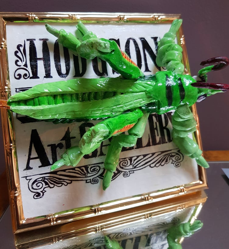 Grasshopper by James Gerrard in the Insectmania exhibition at the Hodgson Loom Gallery