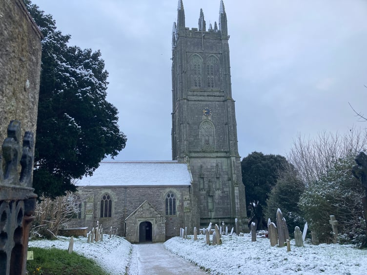 Probus Church in the snow