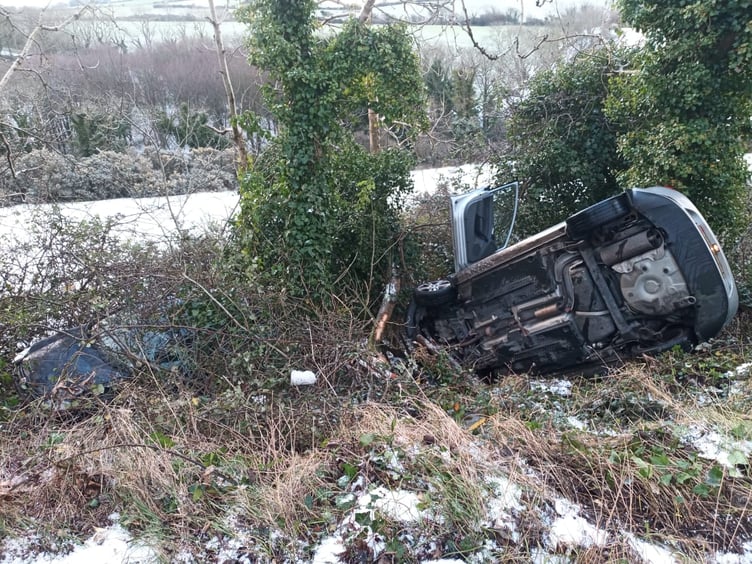 Two vehicles went off the road and landed on their roofs in Ballasalla