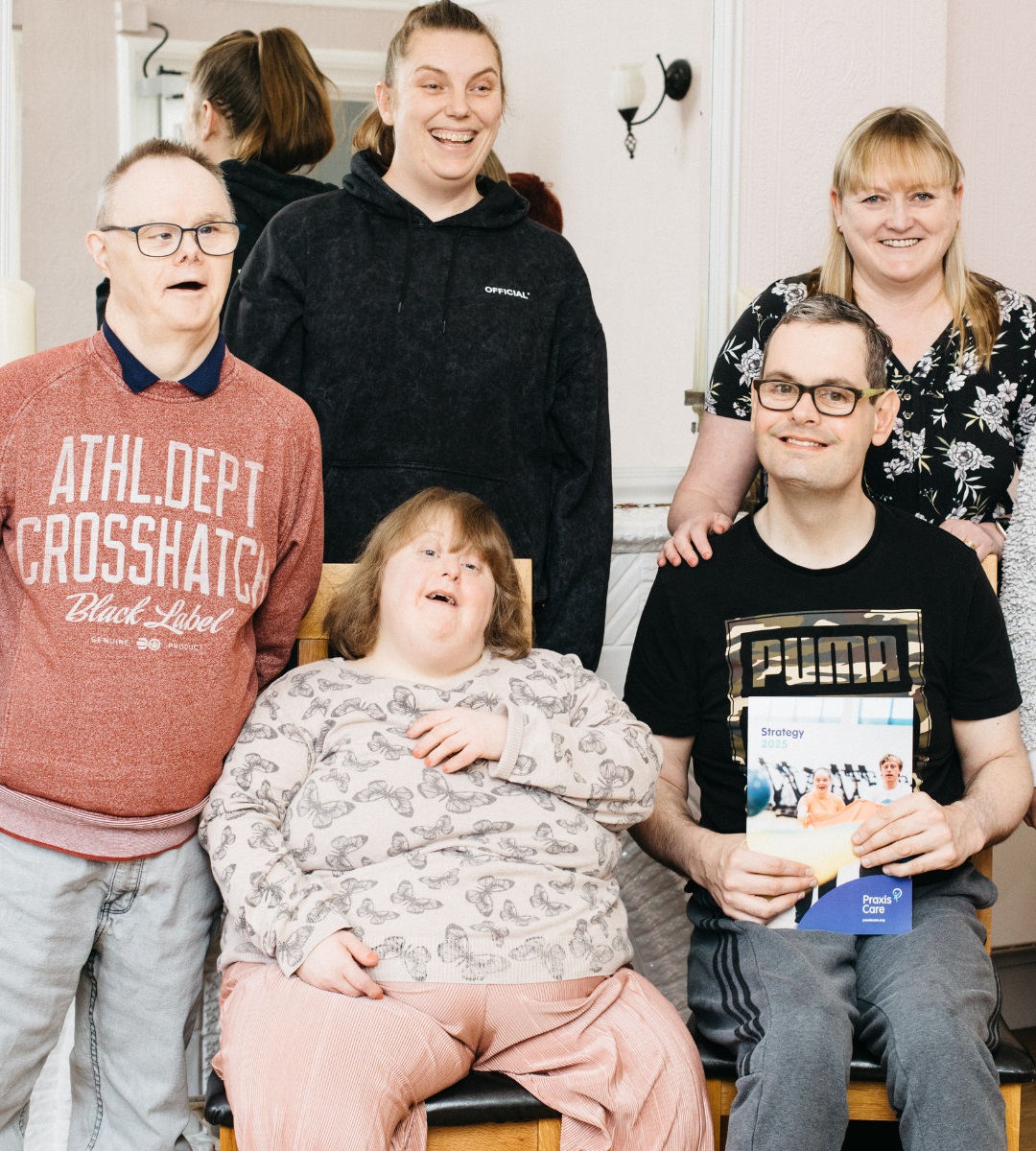 Attendee Kenny Fairbrother, support worker Vicki Graham, attendees Joanne Alexander and Jamie Pierce, and manager Wendy Green at Ingledene
