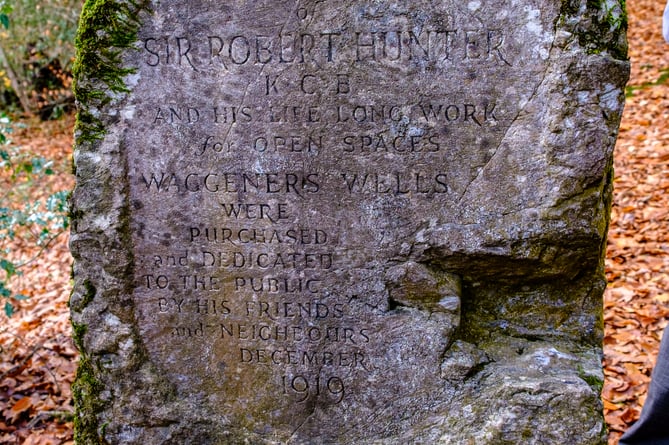 The original Hunter Stone at Waggoners Wells commemorates the purchase of ‘Waggeners’ Wells and its donation to the trust in 1908