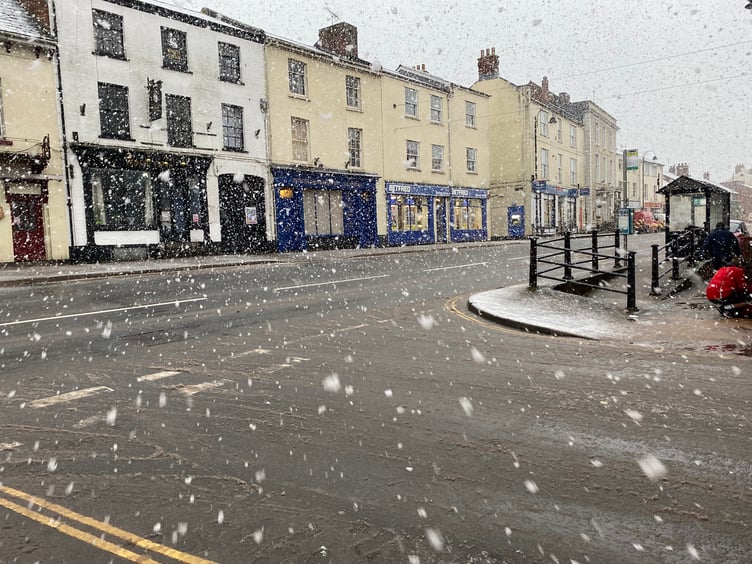 Snow storm on Crediton High Street.