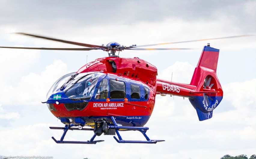 DEVON Air Ambulance's H145 Helicopter, G-DAAS. Picture Devon Air Ambulance Service (10-1-22)