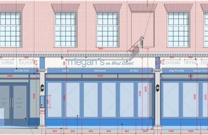 The proposed frontage of the new Megan’s restaurant in West Street’s former Argos store