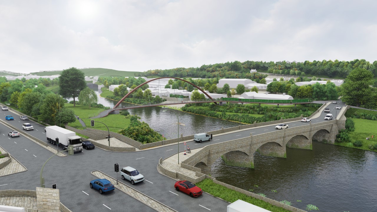 An artost’s impression of the proposed new Active Travel Bridge for Monmouth