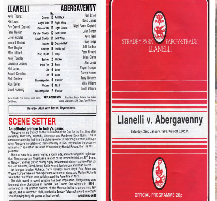 Abergavenny skipper Nigel Evans takes on Wales stars Ray Gravell and Peter Morgan in the Welsh Cup match 40 years ago this week, when the Monmouthshire side pushed them all the way.