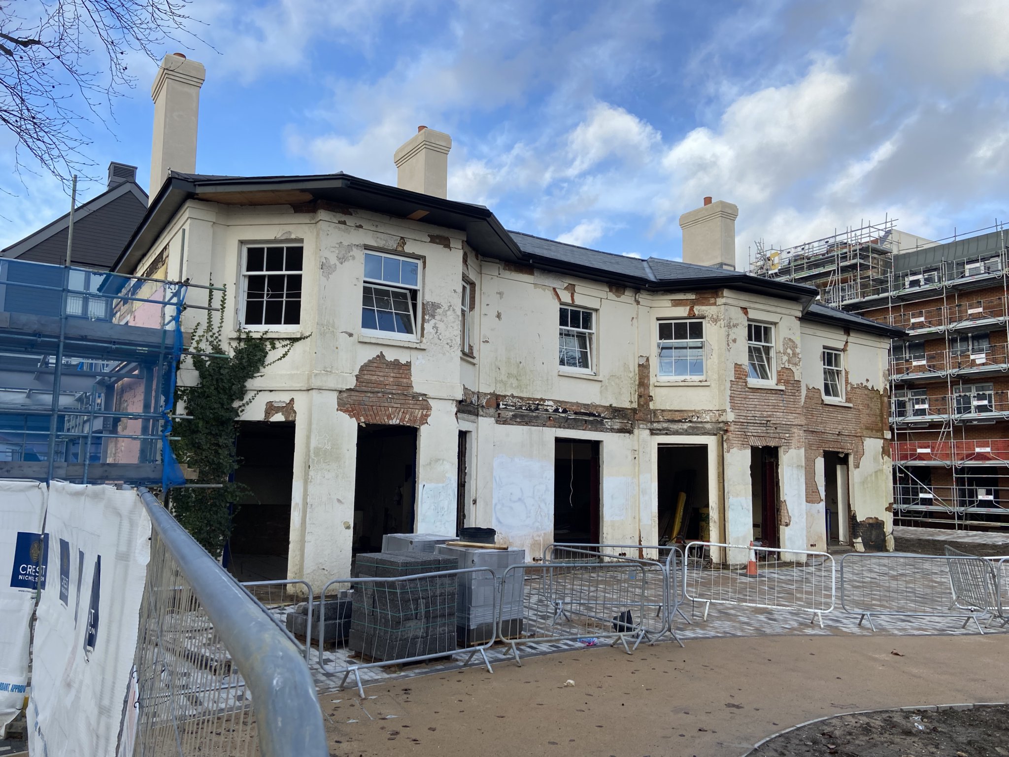 Right: The Grade II-listed Brightwell House may not look pretty at the moment – but in few a few months time, it is set to house Farnham’s new Coppa Club restaurant at the heart of the Brightwells Yard scheme
