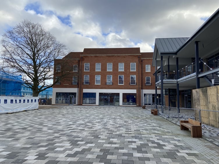 The town square looking across to the now-former M&S unit in building D20