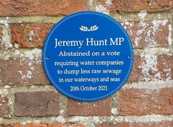 Extinction Rebellion's blue plaque dedicated to MP Jeremy Hunt in Godalming