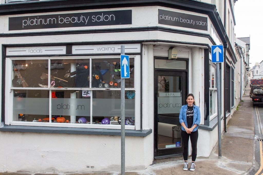 Melissa Mention in front of Platinum Beauty Salon at Atholl Place, Peel Photo: Chris Littler