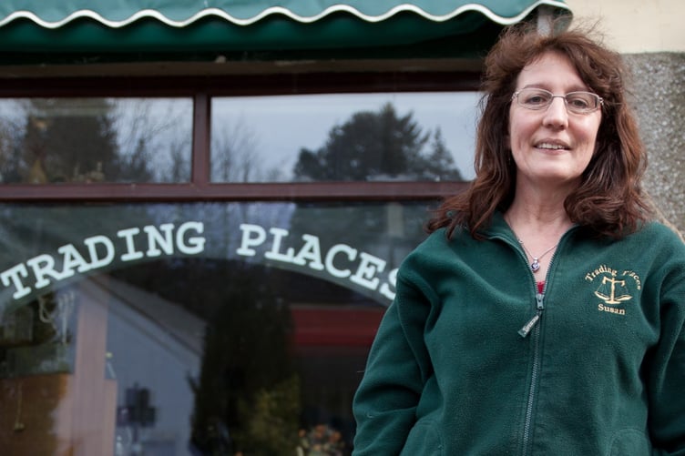 Susan Gower-Jackson in front of Trading Places at 19 New Road, Laxey in 2012 Photo: Chris Littler