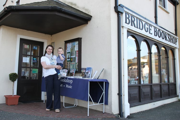 Angela and Ben Pickard in front of Bridge Bookshop in Port Erin Photo: Chris Littler