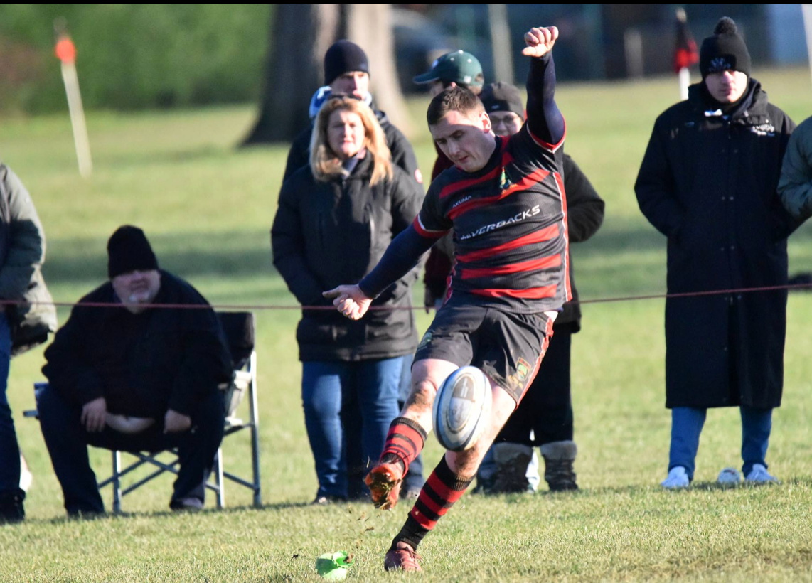 Joe Gwyther kicks one of his seven conversions