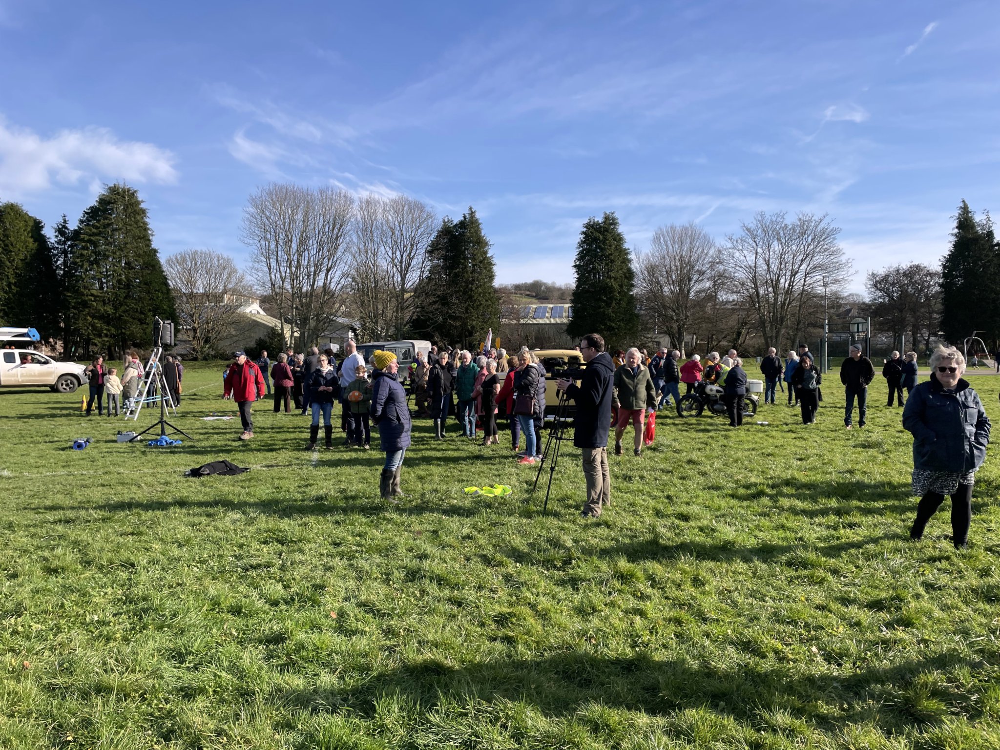 Villagers gathered at the King George V playing fields on Sunday, February 5 to film the music video. Pictures: Aaron Greenaway