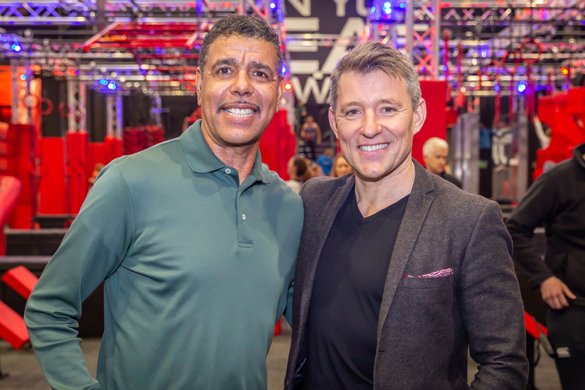 WARM WELCOME – Chris Kamara and Ben Shephard, co-presenters of the popular Ninja Warrior TV show, launched the new adventure park, which was filled with visitors testing themselves against the many obstacles. Pictures: Anthony Gurr
