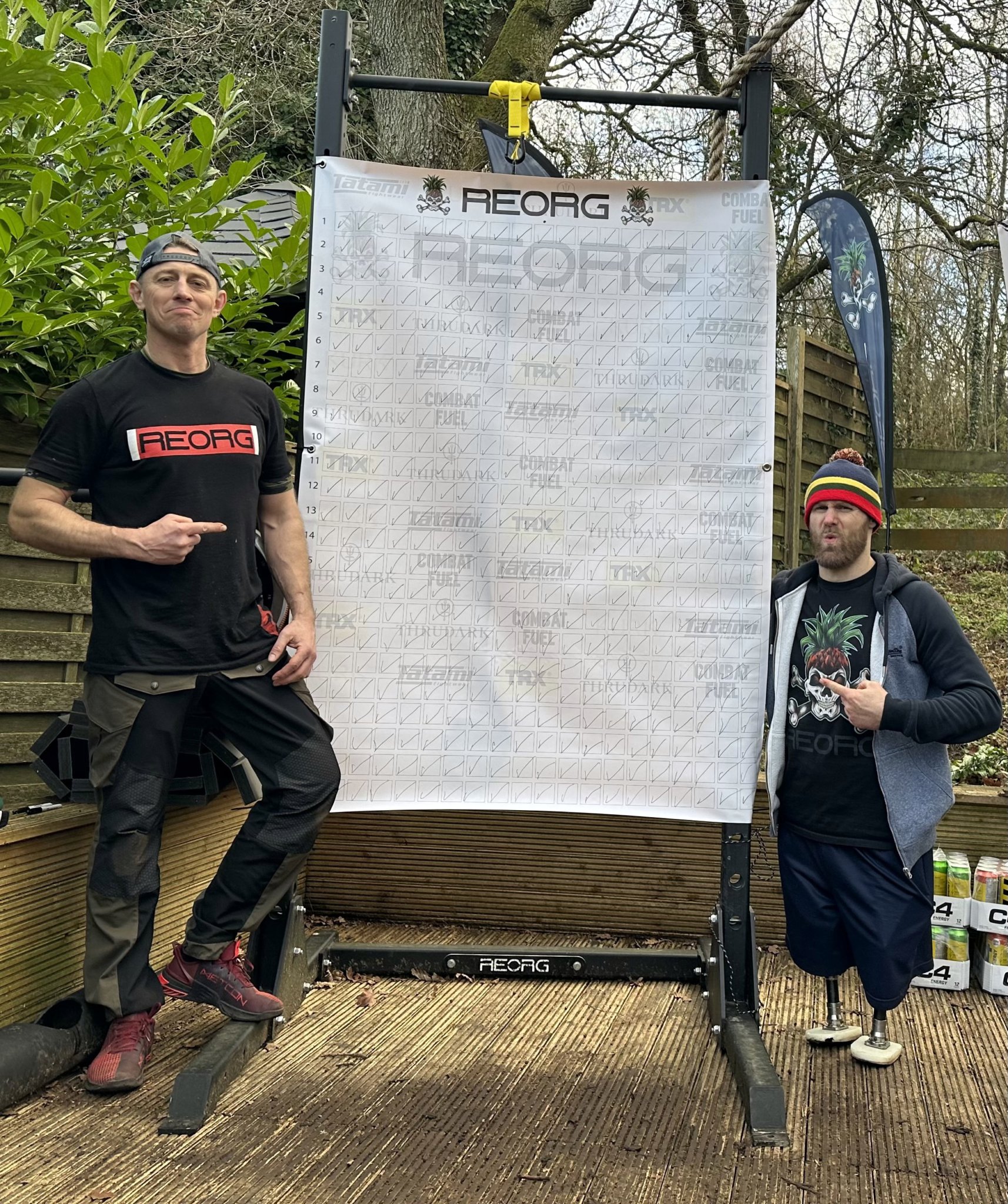 Sam Sheriff with friend, fellow Royal Marines veteran, Mark Ormrod at the end of a gruelling 24 hours