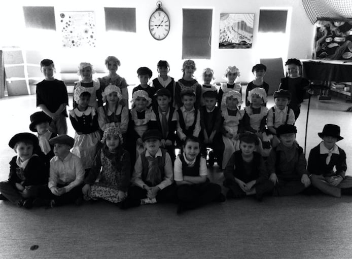 Children tried their hand at writing on chalkboards as part of the time travelling experience