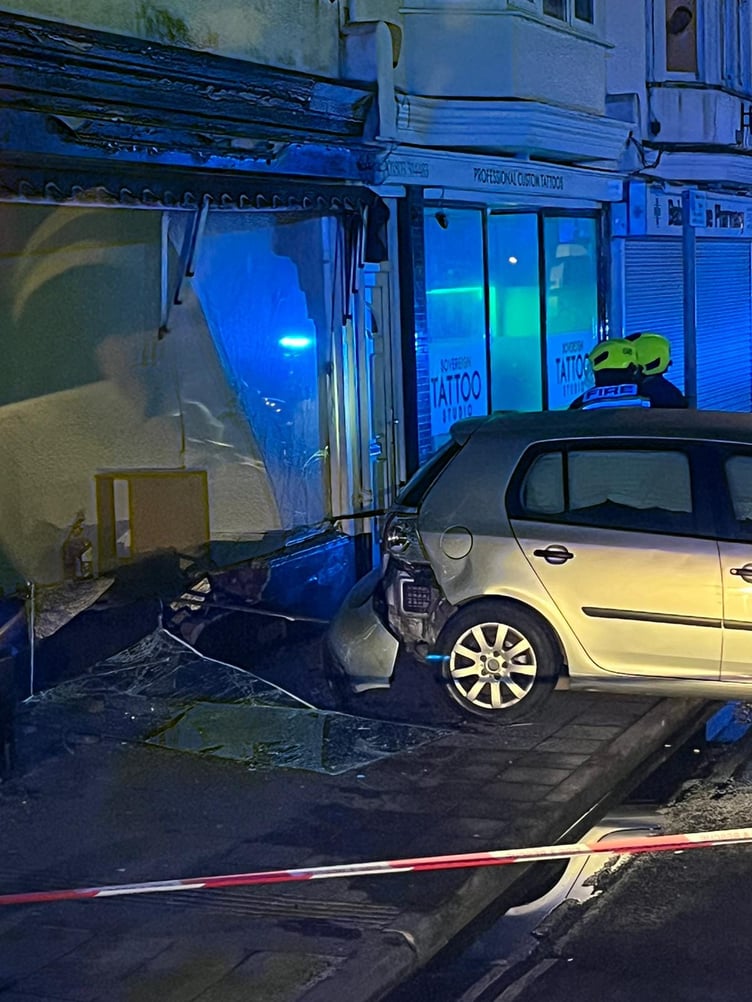 'Upon our arrival, it transpired that a car had lost control and collided into a shop front.' This was in Reddenhill Road in Babbacombe. Picture: Newton Abbot Fire Station