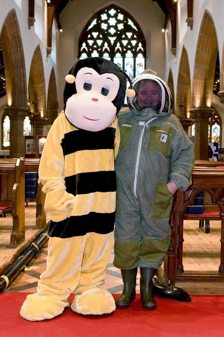The first day of the Manx Nature Show at Peel Cathedral, presented by Manx Whale and Dolphin Watch - Isle of Man Beekeepers’ Philip Corlett with ‘Shellan’ the bee
