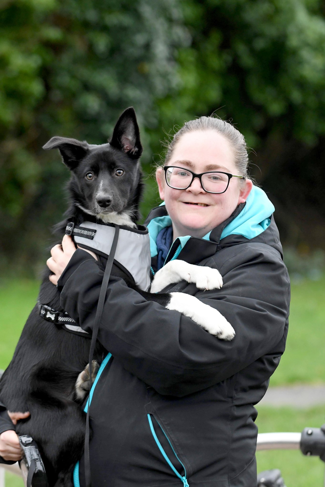 Lucy the 5-month-old border collie puppy, who disappeared in Conrhenny Plantation and was found after four days of searching - pictured with owner Jemma Ryan