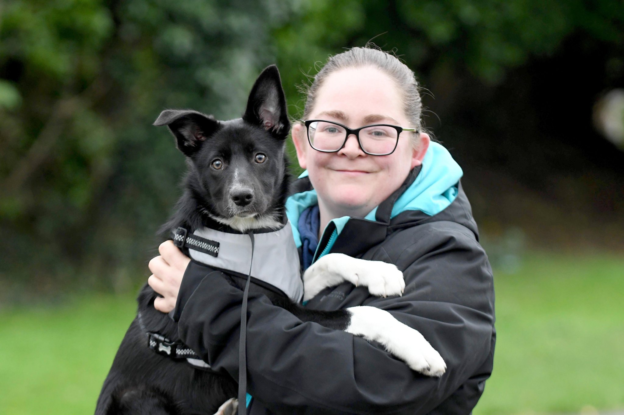 Lucy the 5-month-old border collie puppy, who disappeared in Conrhenny Plantation and was found after four days of searching - pictured with owner Jemma Ryan