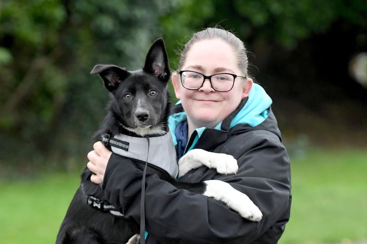 Lucy the 5-month-old border collie puppy, who disappeared in Conrhenny Plantation and was found after four days of searching - pictured with owner Jemma Ryan