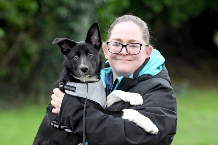 Lucy the 5-month-old border collie puppy, who disappeared in Conrhenny Plantation and was found after four days of searching - pictured with owner Jemma Ryan