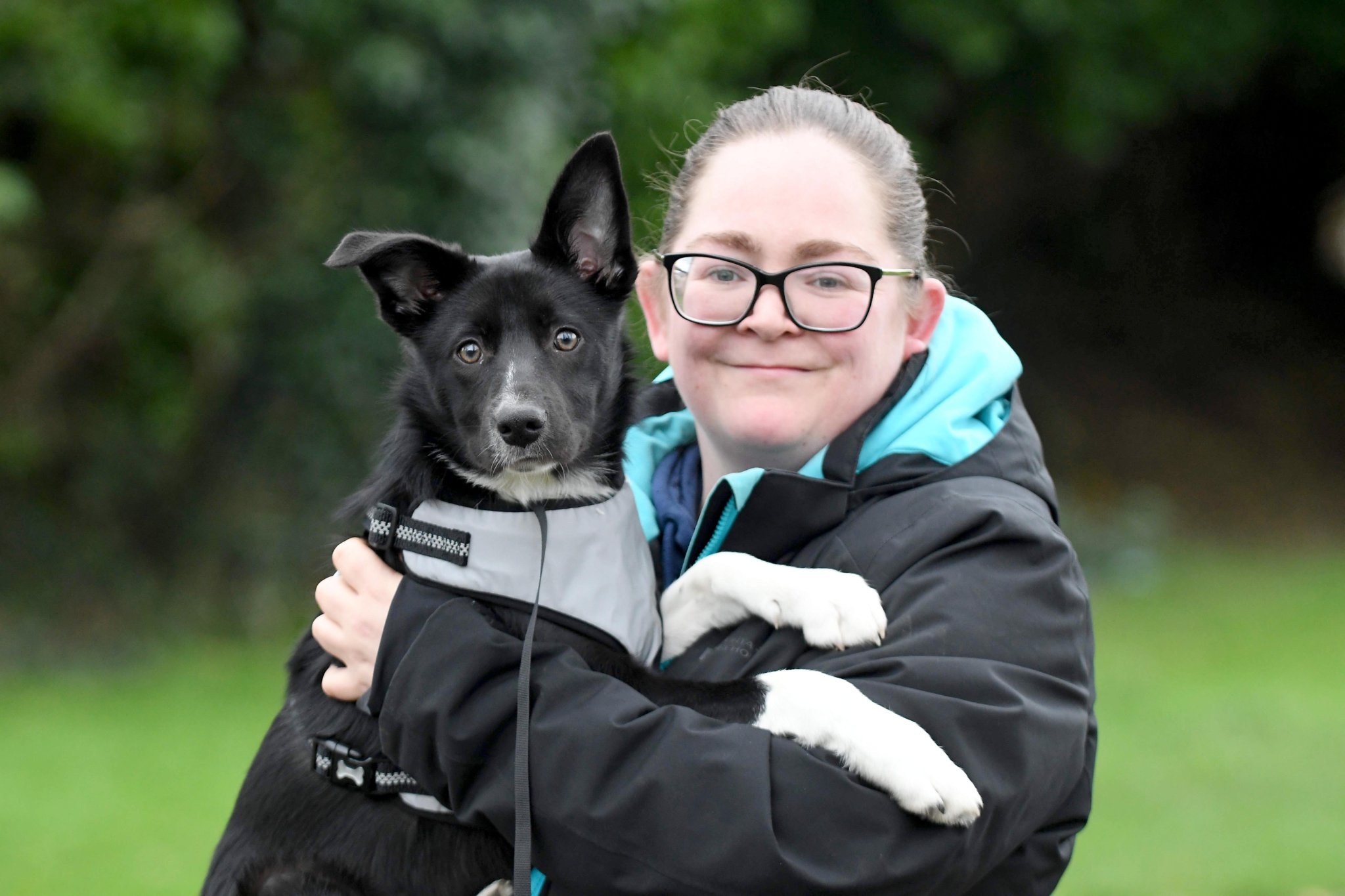 Lucy the 5-month-old border collie puppy, who disappeared in Conrhenny Plantation and was found after four days of searching - pictured with owner Jemma Ryan