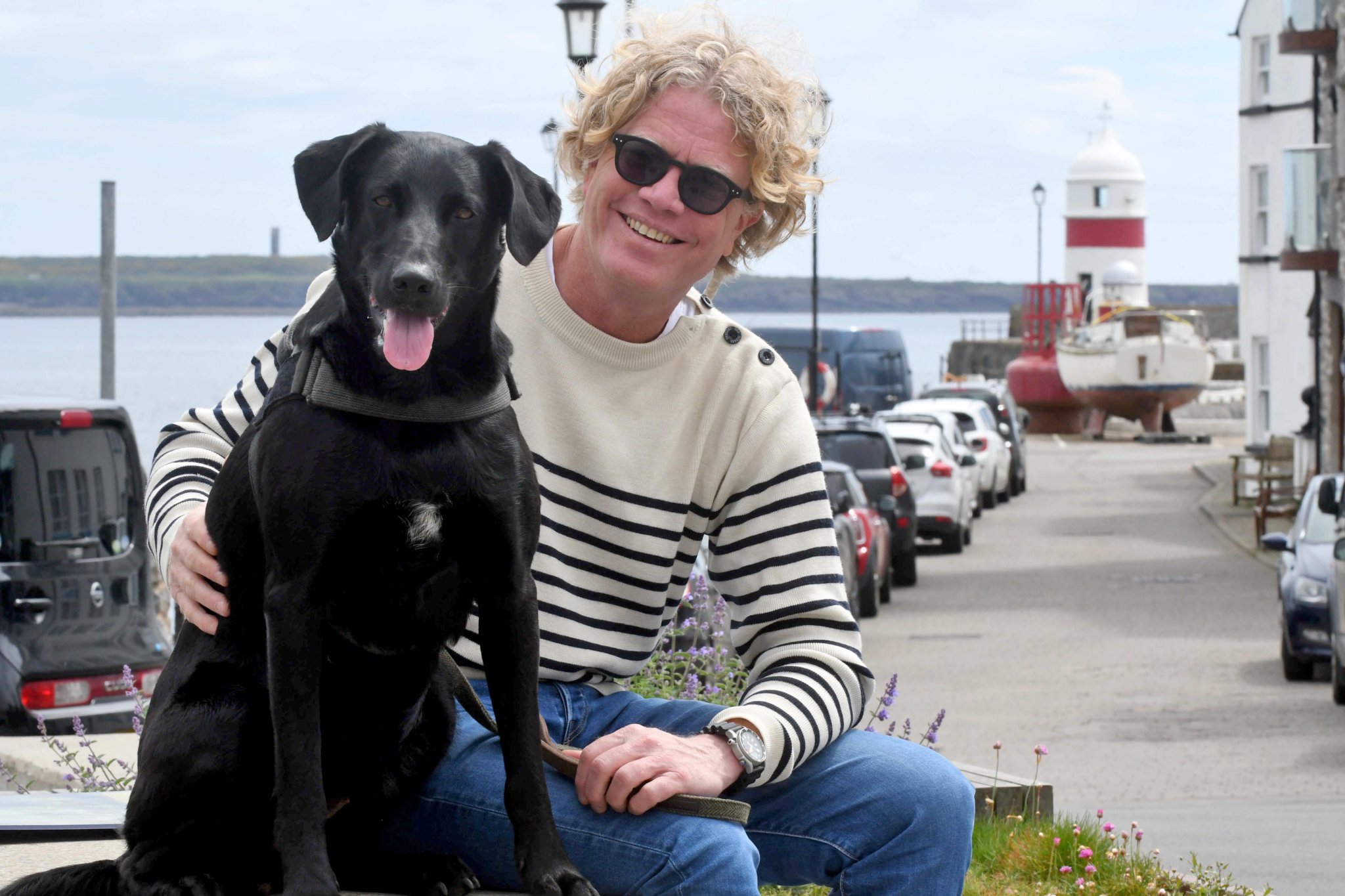 Yacht designer Jeroen Wats with Quattro the dog -