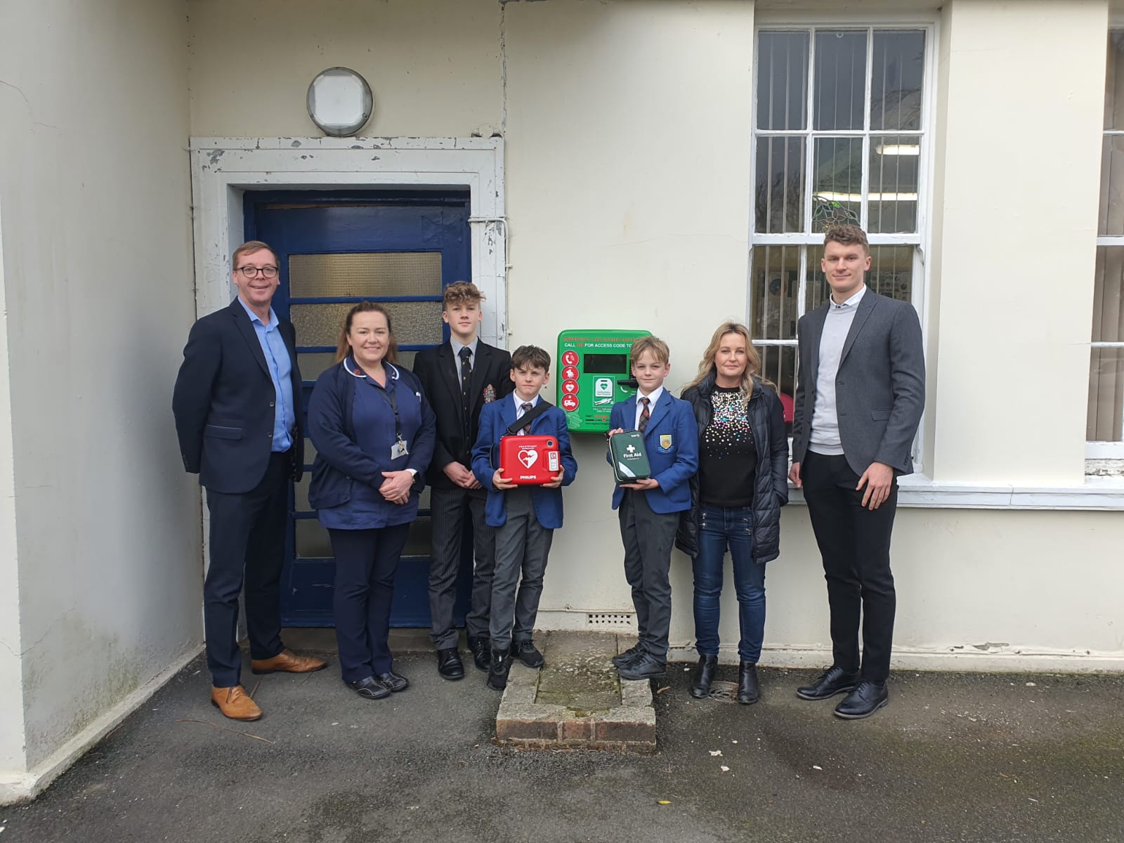 Craig’s Heartstrong Foundation chairman Paul Healey; Buchan School nurse Frances Bland; Charlotte Holtby and her children Luca, Freddie and Frankie and Craig’s Heartstrong Foundation secretary Luke Murray