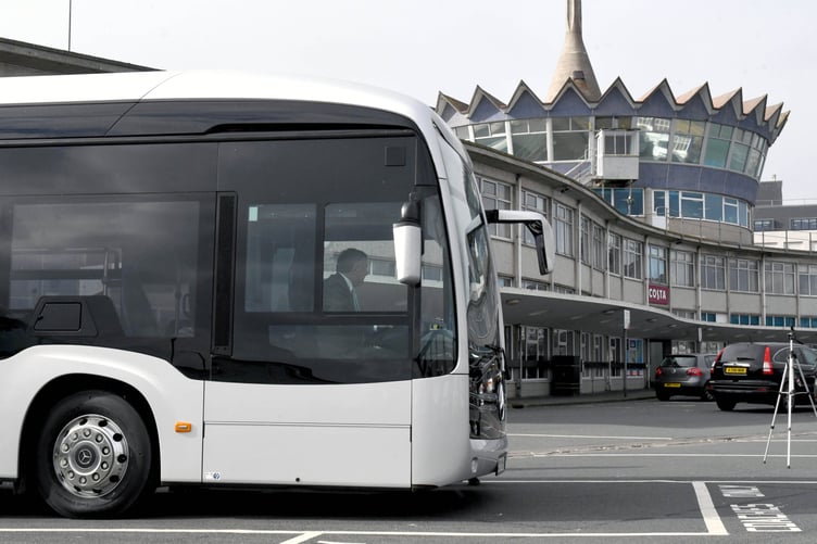 A zero emission Mercedes ‘eCitaro’ electric bus being tested on the island’s roads -